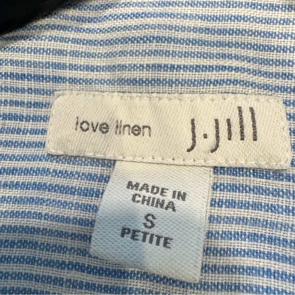 J Jill Love Linen Tunic Top Womens Size S Shirt Blue White Stripe 3/4 Sleeve - Picture 4 of 7
